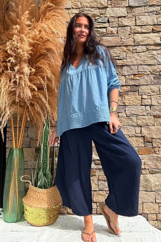 Prairie Pintuck Cotton Smock Denim